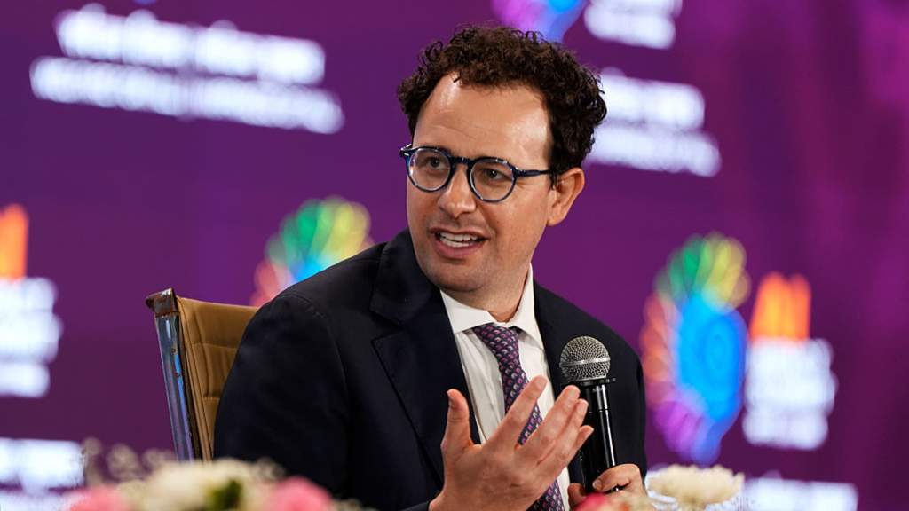 Anthropic CEO Dario Amodei speaking about artificial intelligence advancement safety measures and global tech policy dilemmas.