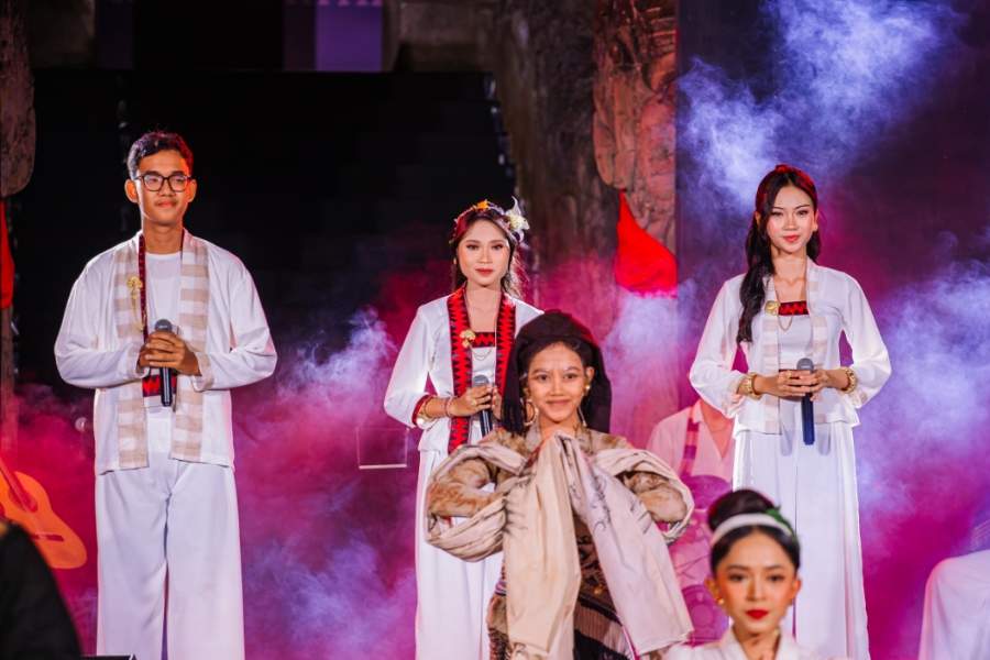 Performers showcasing a modern art production during the Festival Seni Bali Jani 2026 at the Art Centre in Denpasar, Bali.