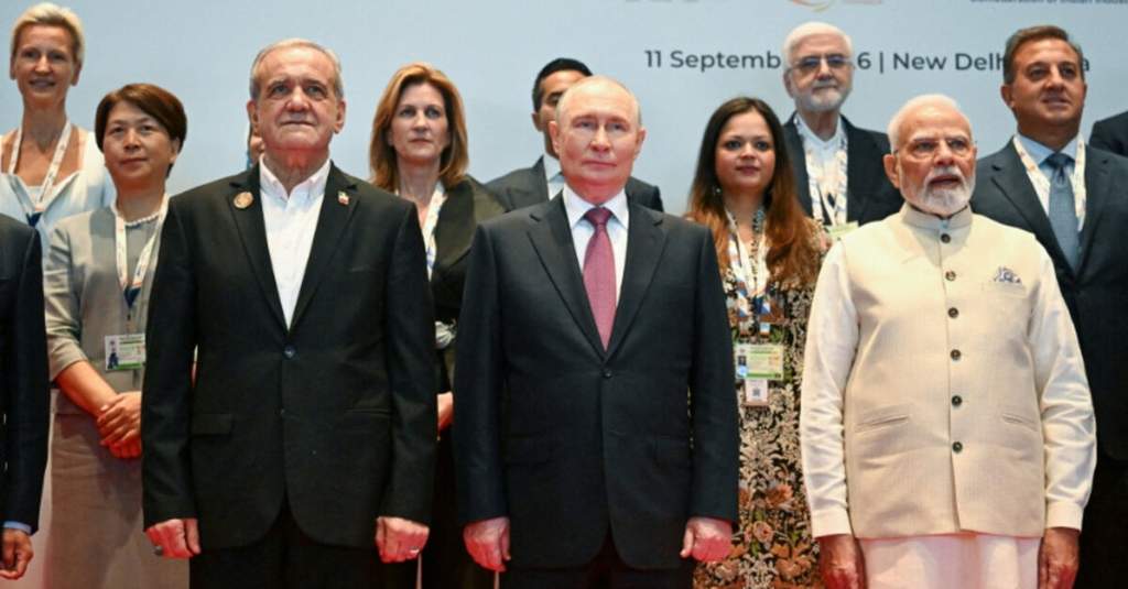 Global leaders and delegates attending the BRICS summit negotiations in New Delhi under strict security protocols.