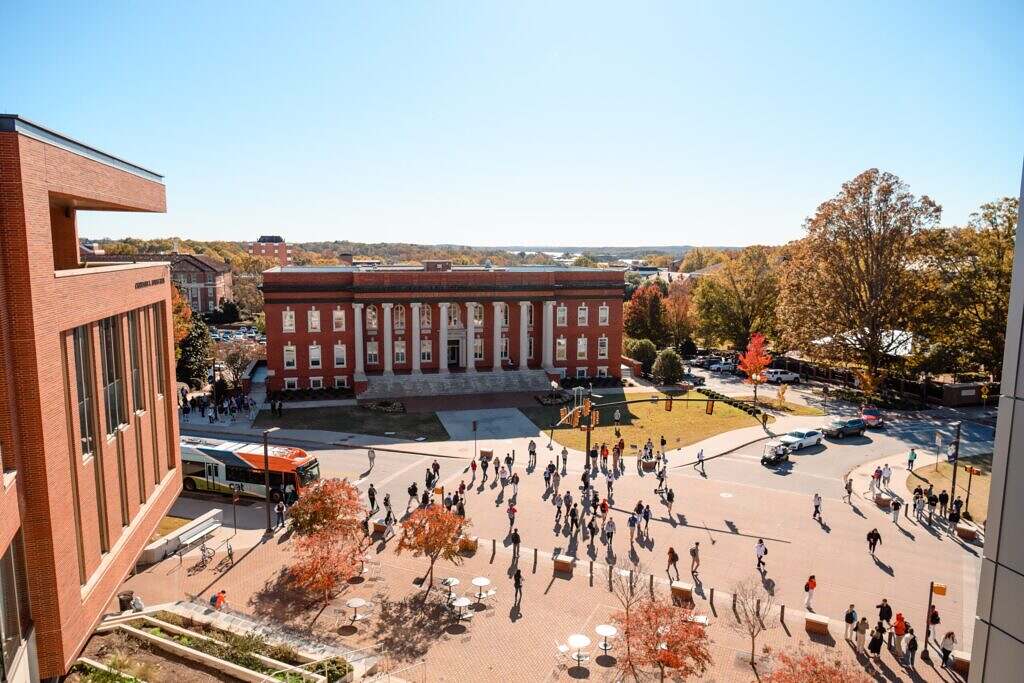 Clemson University campus grounds in South Carolina during the university-wide internal academic audit.