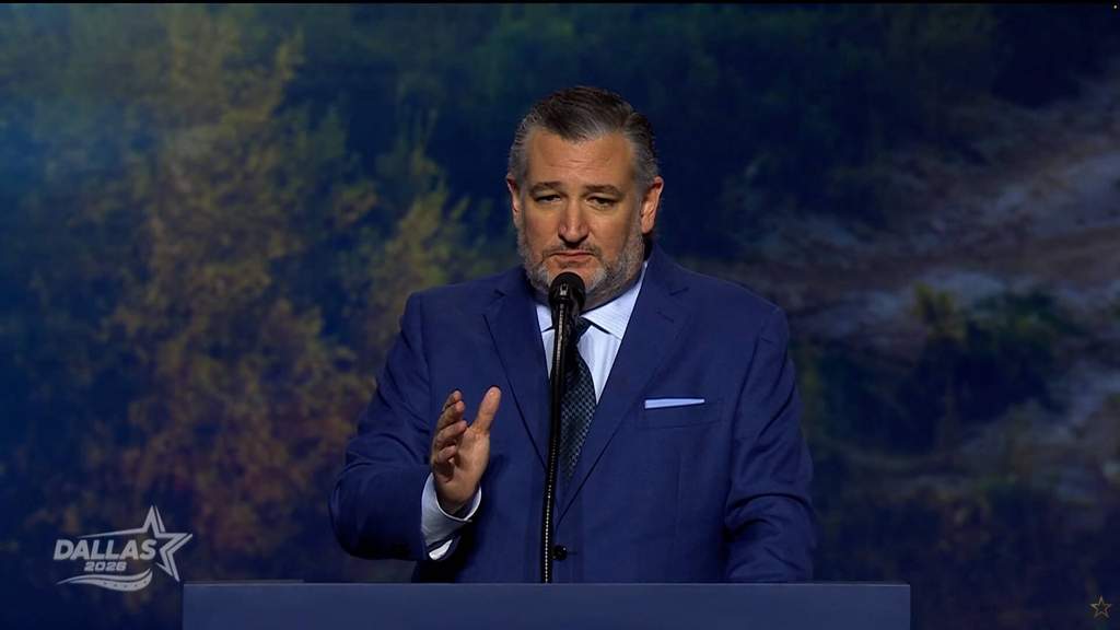 Former President Donald Trump delivering a speech at the Republican Party midterm convention in Dallas, Texas.