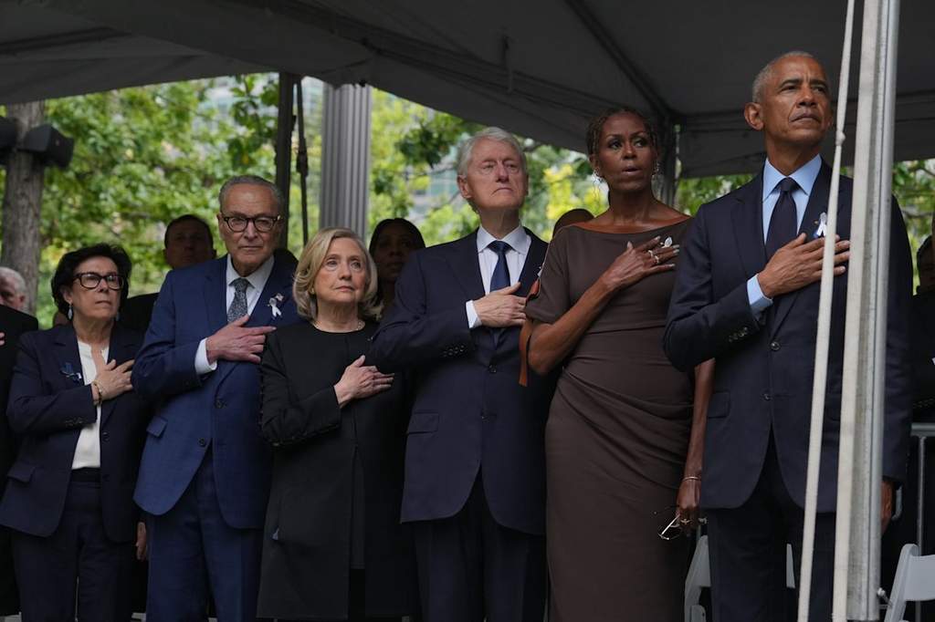 Former presidents and national leaders gather at the World Trade Center memorial reflecting pool in New York City to observe moments of silence on September 11, 2026.