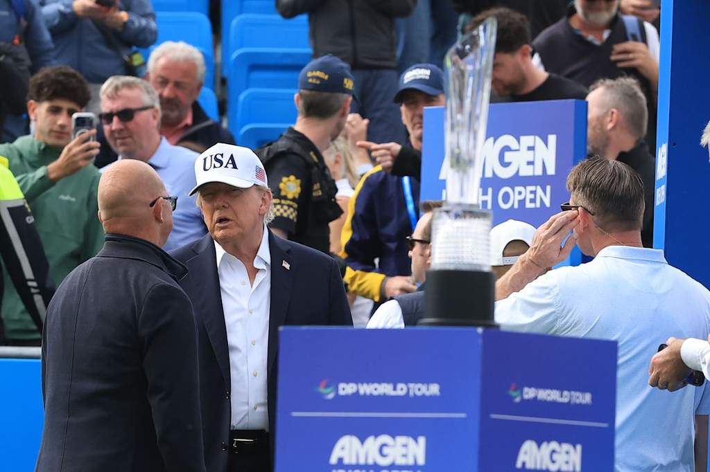 President Donald Trump addressing reporters regarding artificial intelligence development and global competition.