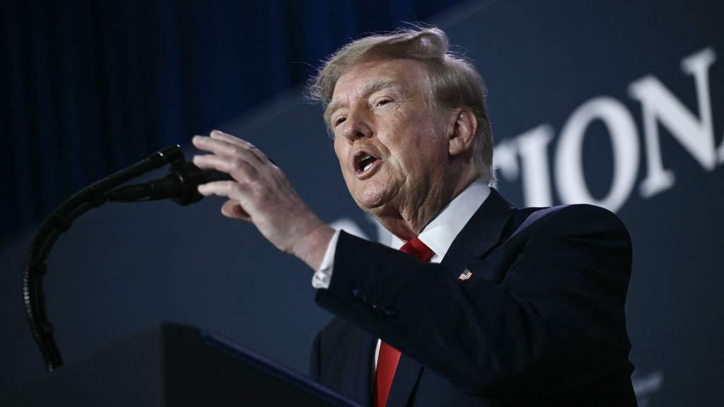 U.S. President Donald Trump talking during a television media appearance regarding the ongoing conflict and economic pressure on Iran.